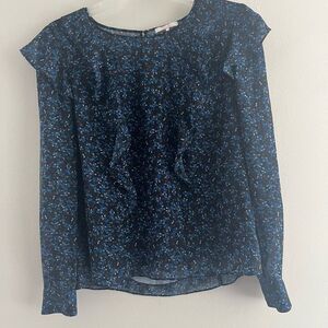 Parker Blouse Women Medium bishop sleeves ruffled bout neck flowers